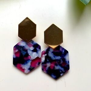 Geo Metal Acrylic Purple Earrings